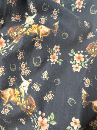 Short Sleeve Black Floral Horse Pant Jumpsuit