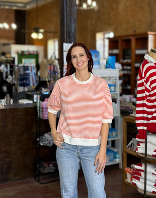 1/2 Sleeve Striped Top w/ Contrast Trim - 4 Colors!