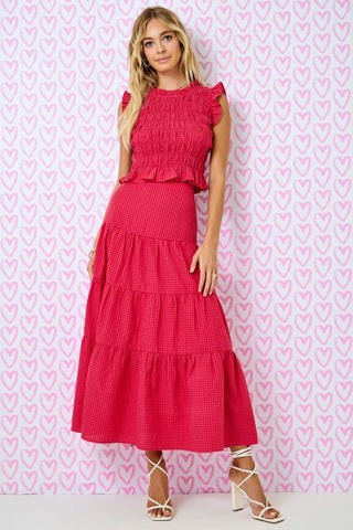 Red Gingham Tiered Maxi Skirt - Matching Top Available!