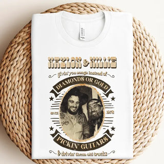 Waylon Duo Guitar Graphic Tee is a tee with country singers on it