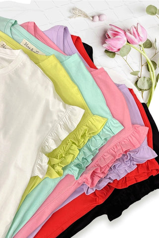Ruffle Short-Sleeve Crew Neck Top - 6 Colors!