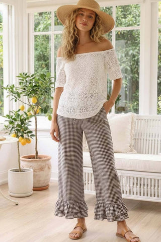 Gingham Casual Ruffled Hem Cropped Pants - 4 Colors!