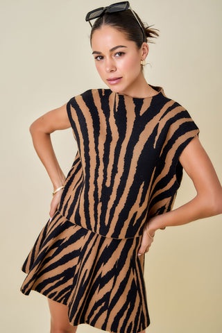 Tiger Print Mock Neck Sweater Top