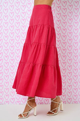 Red Gingham Tiered Maxi Skirt - Matching Top Available!