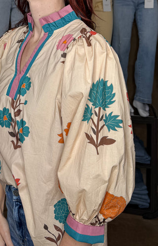 3/4 Sleeve Floral Print Top