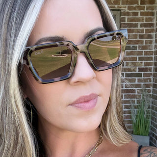 DAX Eyewear Allie Cheetah Polarized Medium Rectangle Sunglasses