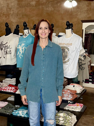 Button Up Collared Gauze Top - 2 Colors!