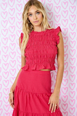 Red Gingham Sleeveless Smocked Crop Top - Matching Skirt Available!