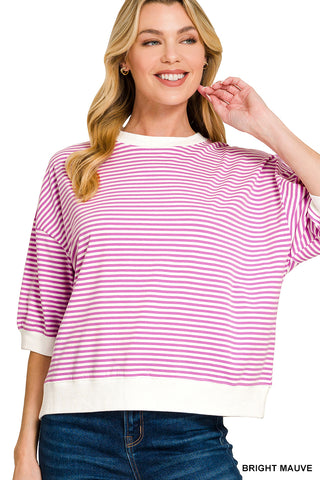 1/2 Sleeve Striped Top w/ Contrast Trim - 4 Colors!