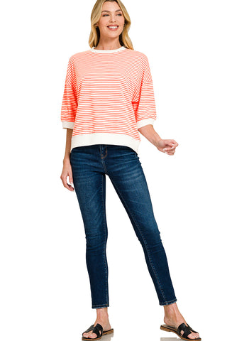 1/2 Sleeve Striped Top w/ Contrast Trim - 4 Colors!