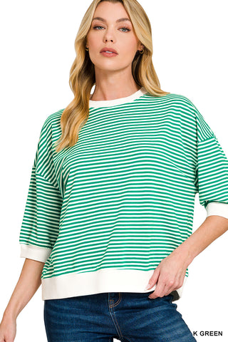1/2 Sleeve Striped Top w/ Contrast Trim - 4 Colors!