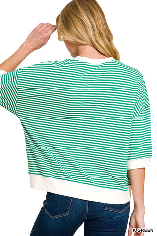 1/2 Sleeve Striped Top w/ Contrast Trim - 4 Colors!
