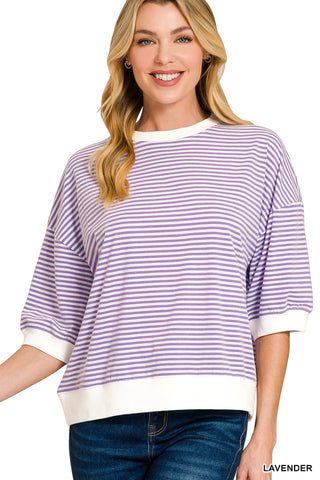 1/2 Sleeve Striped Top w/ Contrast Trim - 4 Colors!