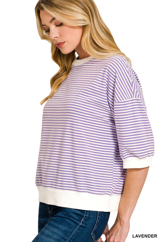 1/2 Sleeve Striped Top w/ Contrast Trim - 4 Colors!