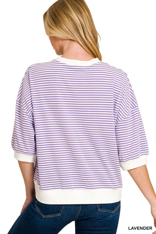 1/2 Sleeve Striped Top w/ Contrast Trim - 4 Colors!