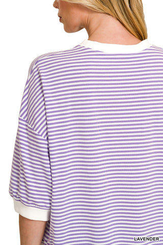 1/2 Sleeve Striped Top w/ Contrast Trim - 4 Colors!