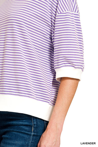 1/2 Sleeve Striped Top w/ Contrast Trim - 4 Colors!