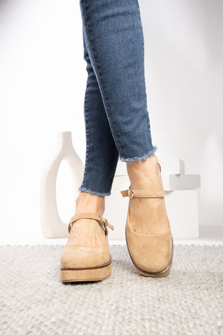 Corkys Me Time Wedge Closed Toe Shoe - Camel Faux Suede
