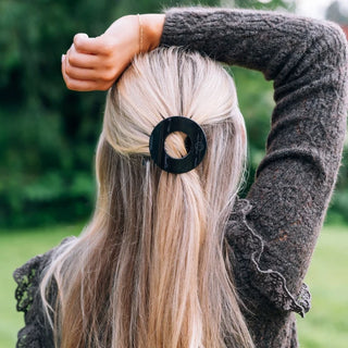 Teleties Jet Black Small Flat Open Circle Hair Clip