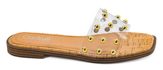 Corkys Come Aboard Flat Slide Sandal - Clear w/ Studs