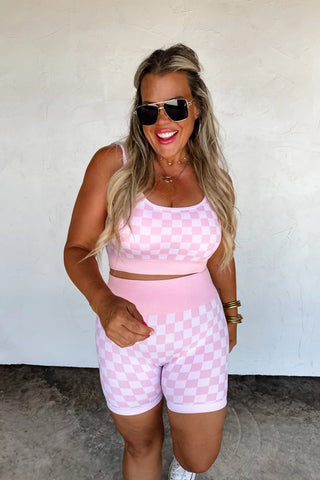 Checker Bra & Biker Shorts Sets - 4 Colors!