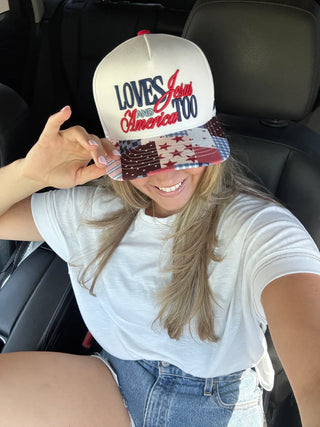Loves Jesus & America Too Embroidered Hat
