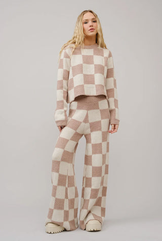 Beige/Ivory Checkerboard Sweater Set