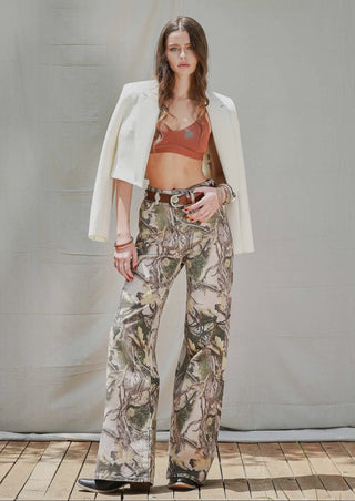 High Rise Camo Print Wide Leg Jeans