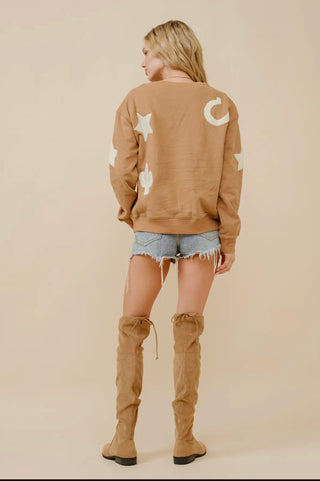 Western Textured Patchwork Sweatshirt