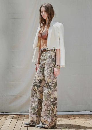 High Rise Camo Print Wide Leg Jeans