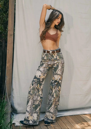 High Rise Camo Print Wide Leg Jeans