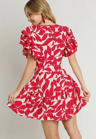 Magenta Print Ruffle Dress