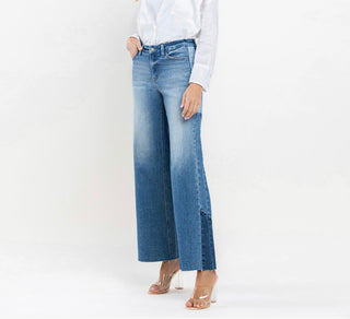 High Rise Wide Leg Jeans w/Side Contrast
