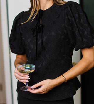 Black Wren Balloon Sleeve Top w/ Bow Detail