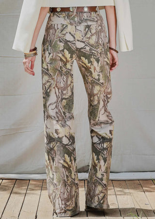 High Rise Camo Print Wide Leg Jeans