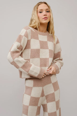 Beige/Ivory Checkerboard Sweater Set