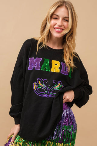 Mardi Gras Sequin Patch Pullover Sweatshirt