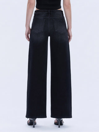 Olivia High Rise Silver Dome Nail Head Detailed Wide Leg Jeans by Vervet