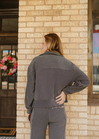 Charcoal/Black Stripe Quarter Zip Pullover Top