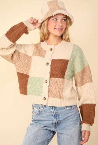 Color Block Button Down Textured Sweater Cardigan - 2 Colors!