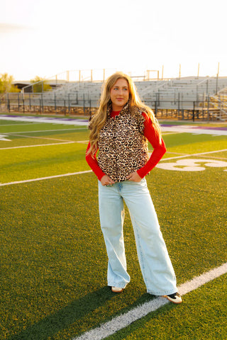 Leopard Puffer Vest w/ Ruffle Trim