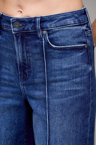 Dark Wash Pintuck High Rise Wide Leg Jeans by Hidden