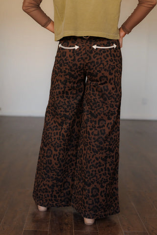 Leopard Print Smiley Wide Leg Denim Pants