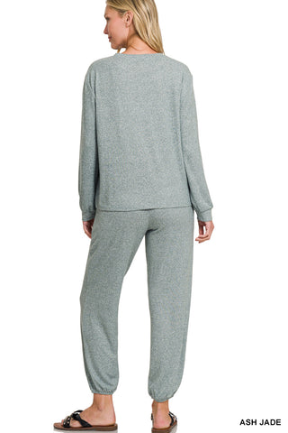 Hacci Long Sleeve Round Neck Tee & Joggers Set - Multiple Colors!
