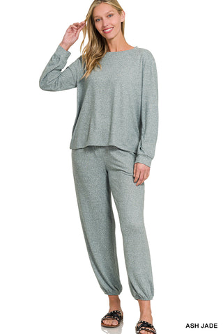Hacci Long Sleeve Round Neck Tee & Joggers Set - Multiple Colors!