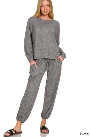 Hacci Long Sleeve Round Neck Tee & Joggers Set - Multiple Colors!