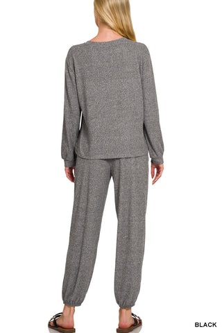 Hacci Long Sleeve Round Neck Tee & Joggers Set - Multiple Colors!