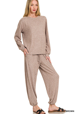 Hacci Long Sleeve Round Neck Tee & Joggers Set - Multiple Colors!