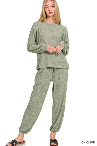 Hacci Long Sleeve Round Neck Tee & Joggers Set - Multiple Colors!