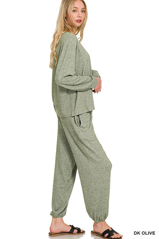 Hacci Long Sleeve Round Neck Tee & Joggers Set - Multiple Colors!